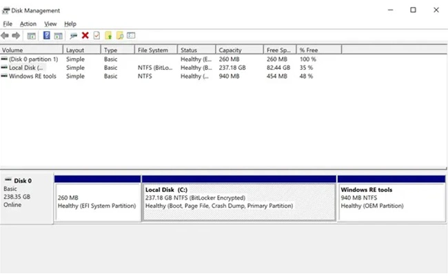 فضای مدیریت دیسک Disk Management در ویندوز 10. فضای مدیریت دیسک Disk Management در ویندوز 10.
