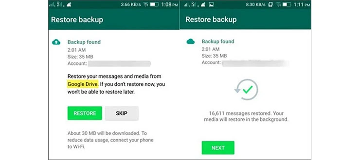 انتقال چت‌های واتس‌اپ از طریق بکاپ گوگل