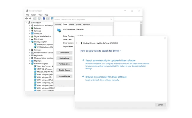 پنجره Update Driver در این عکس پنجره Update Driver در ویندوز 10 نمایش داده شده است.