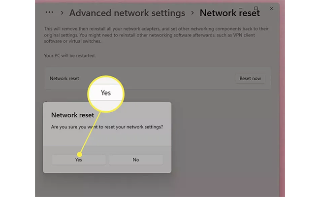 پنجره تایید network reset در ویندوز 11 تصویر پنجره تایید network reset در ویندوز 11