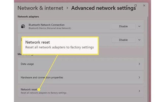 پنجره Network reset در ویندوز 11 تصویر پنجره Network reset در ویندوز 11