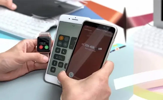 وصل کردن اپل واچ به اندروید با استفاده از آیفون در این عکس یک ساعت هوشمند اپل واچ، یک گوشی اندروید و یک گوشی آیفون نمایش داده شده است.