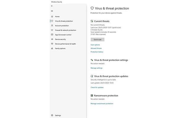 windows security در ویندوز 10 تصویر منوی windows security در ویندوز 10
