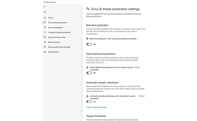 Virus & threat protection setting در ویندوز 10 تصویر Virus & threat protection setting در ویندوز 10