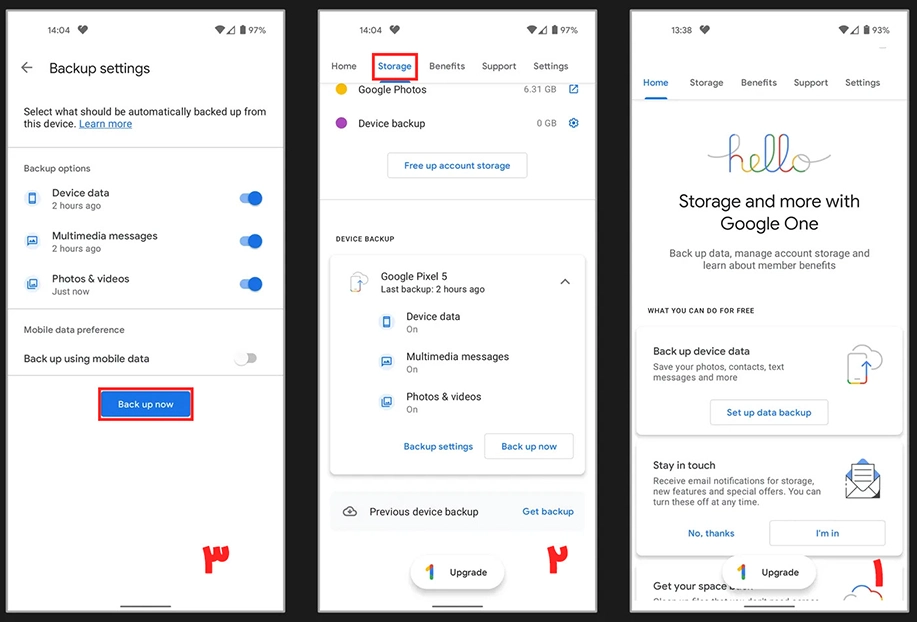 بک آپ گرفتن از گوشی با Google One پشتیبان گیری از اطلاعات گوشی