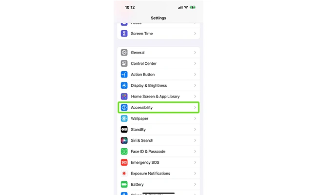 منوی Accessibility در تنظیمات ایفون بخش Accessibility در Settings ایفون
