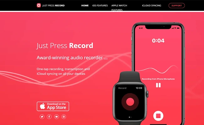 برنامه Just Press Record صفحه اول برنامه Just Press Record
