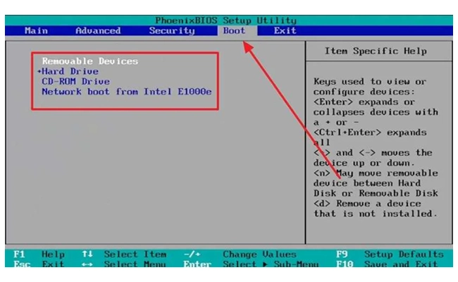 صفحه BIOS Utility سیستم که با پیکان حالت Boot را نمایش میدهد صفحه BIOS Utility سیستم
