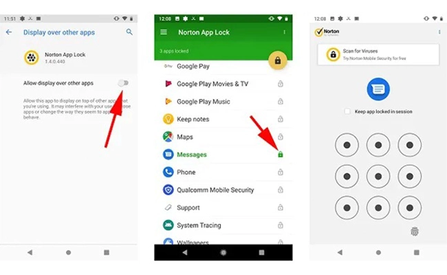 مراحل قفل روی پیامک با استفاده از Norton App Lock فضای اپلیکیشن Norton App Lock و مراحل استفاده
