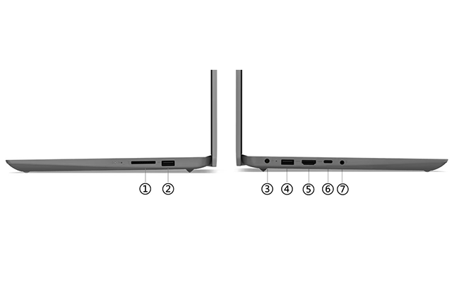 در این عکس محل قرارگیری پورت‌های لپ تاپ آیدیاپد 1 15IJL7 Lenovo N4500 8GB ram نمایش داده شده است.