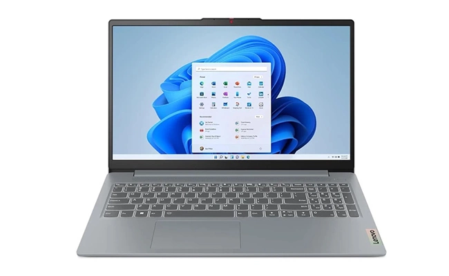 در این عکس تصویر نمایشگر لپ تاپ 15.6 اینچی لنوو مدل ideapad slim 3 15iru8 نمایش داده شده است که نشان دهنده سیستم عامل ویندوز ۱۱ آن است.