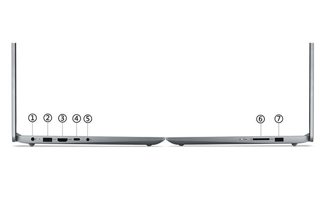 در این عکس پورت‌های لنوو IdeaPad Slim 3 15IRU8 لپ تاپ نمایش داده شده است.