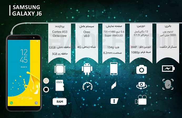 معرفی مختصر ویژگی‌های گوشی galaxy J6