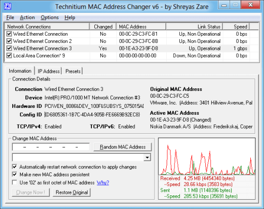 Technetium MAC address changer